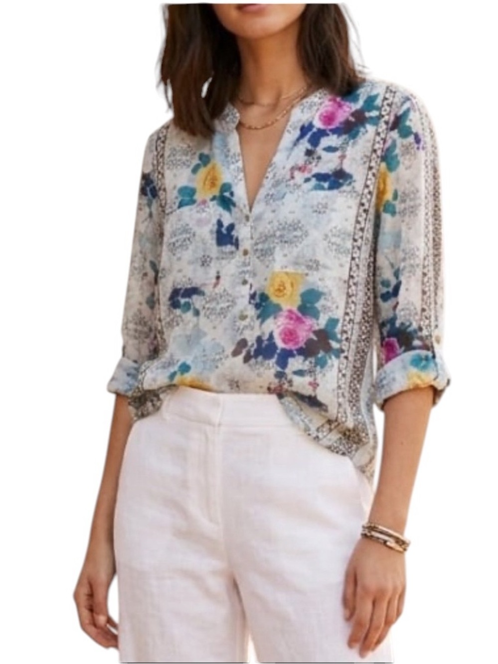 Cotton Daisy Floral tunic blouse Coastal Grandma Resortwear Spring Teal pink